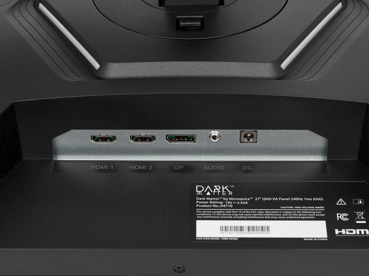image:imageDark Matter by Monoprice 27 QHD Gaming Monitor 2560x1440P Resolution VA Panel 240Hz Refresh Rate 1ms GtG Response Time HDR400 FreeSync and GSYNC Compatible