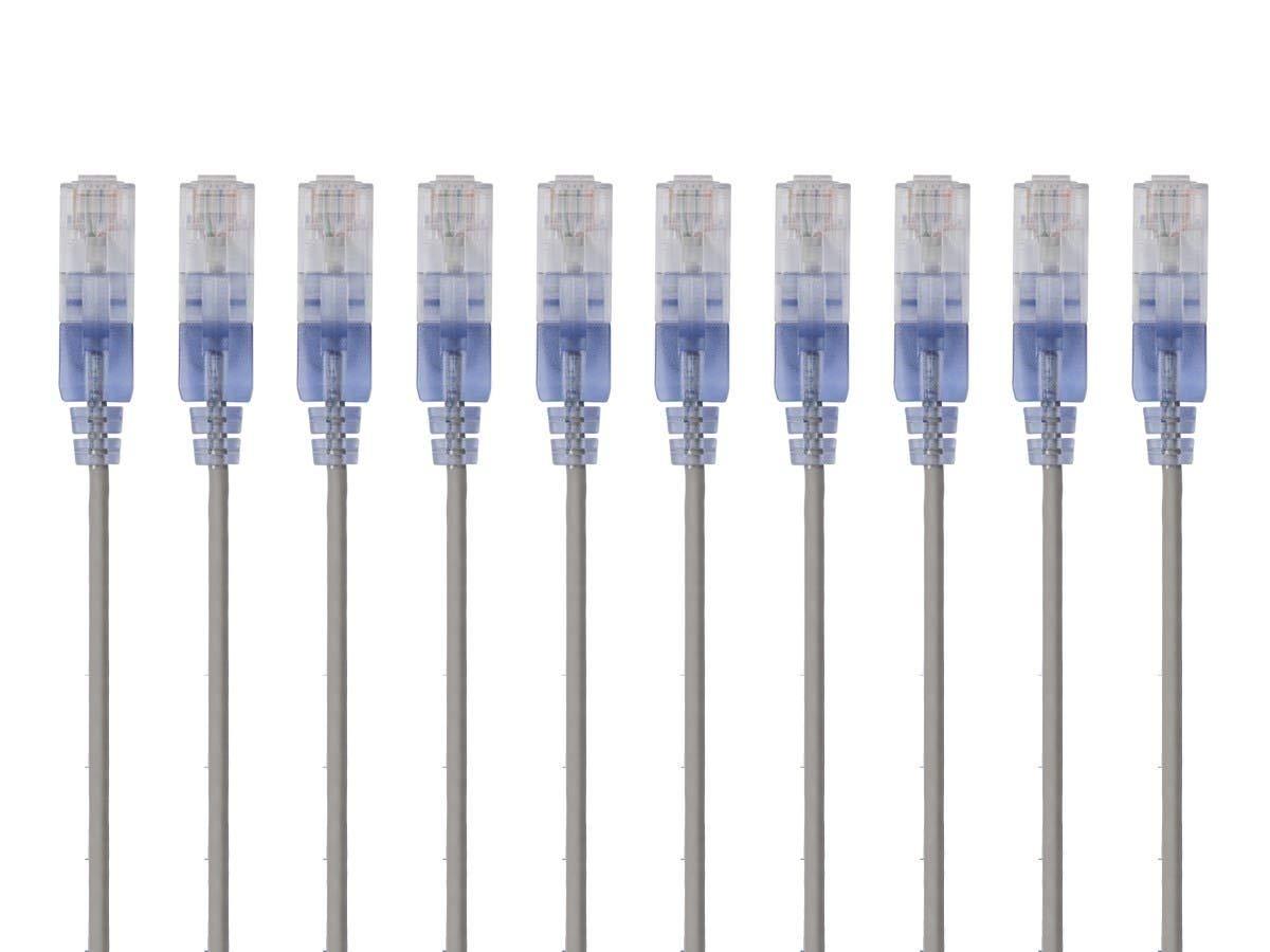 image:imageMonoprice Cat6A Ethernet Patch Cable Snagless RJ45 550Mhz 10G UTP Pure Bare Copper Wire 30AWG 10Pack 7 Feet Black SlimRun SeriesGray