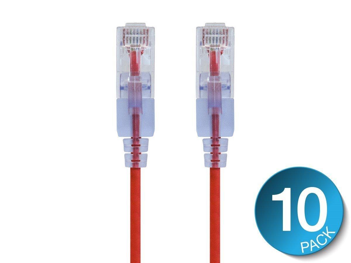 image:imageMonoprice Cat6A Ethernet Patch Cable Snagless RJ45 550Mhz 10G UTP Pure Bare Copper Wire 30AWG 10Pack 7 Feet Black SlimRun SeriesRed