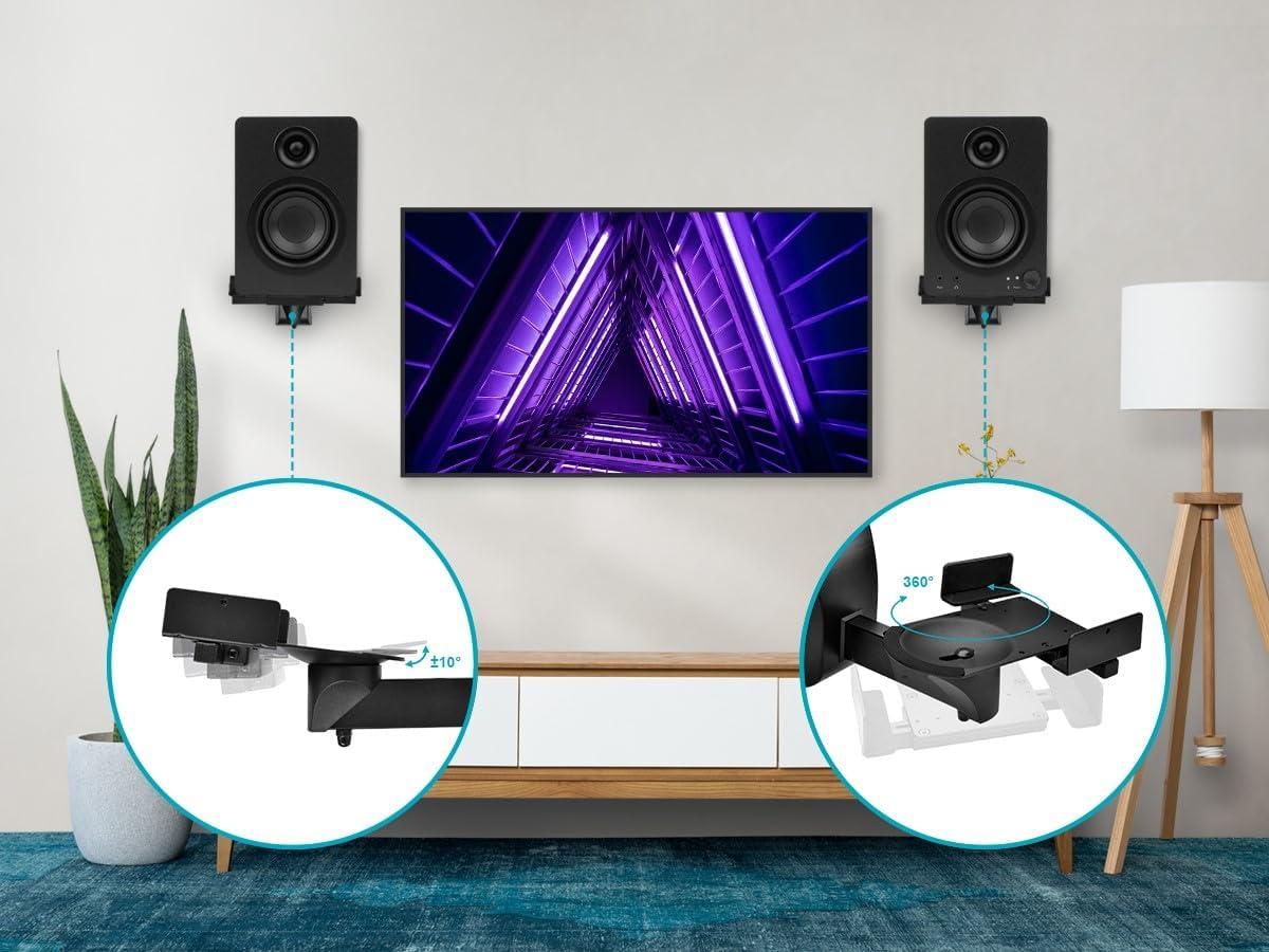 image:imageMonoprice Universal Bookshelf Speaker Wall Mount Brackets Swivel Tilt Dual Side Clamping Large BookshelfSurround Sound Speakers up to 55 lbs Pair