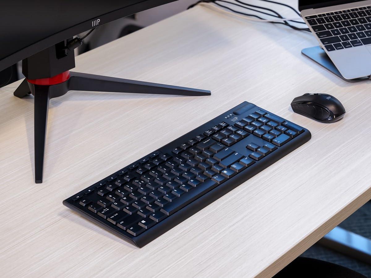 image:imageMonoprice Wireless Membrane Keyboard and Optical Mouse Combo FullSize 104Key Keyboard 24 GHz Wireless Receiver for Both Home and Office Use