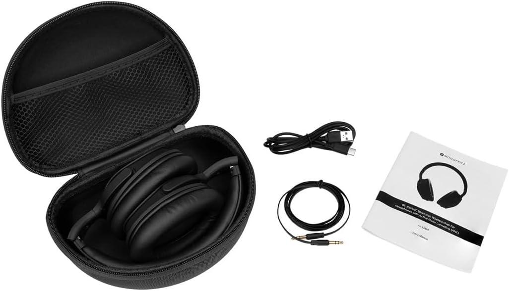 image:imageMonoprice Wireless Over Ear Headphones Active Noise Cancelling ANC Bluetooth 50 Extended Playtime Qualcomm aptX Audio 40mm Drivers Black