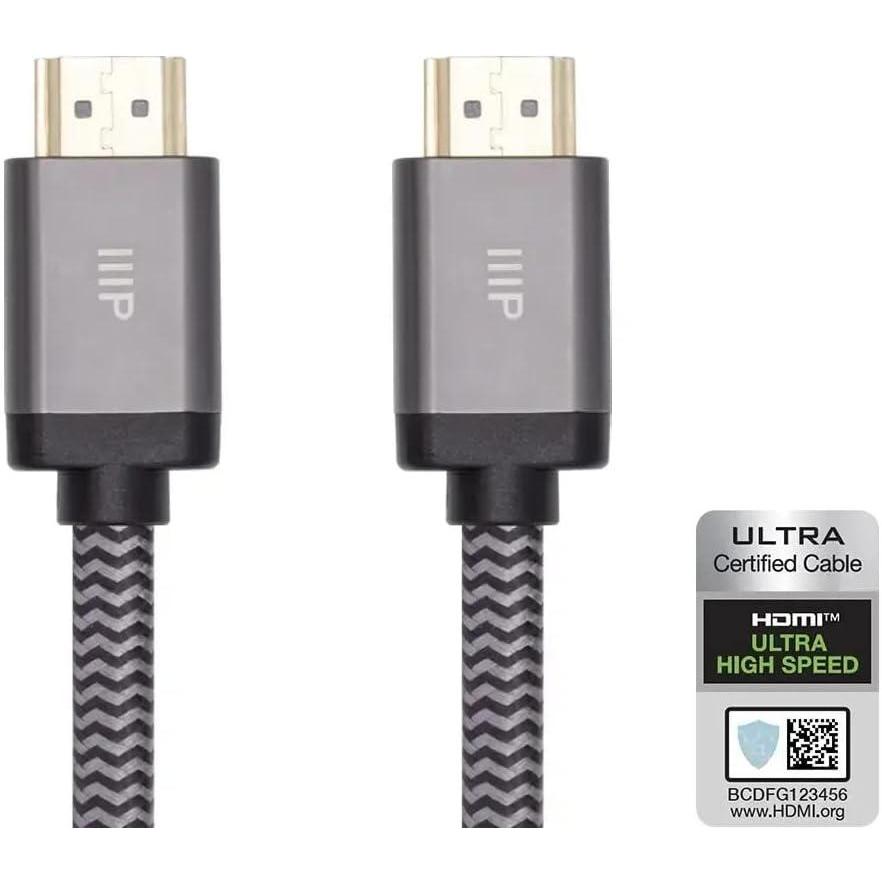 image:imageMonoprice 8K Certified Ultra High Speed HDMI Cable Braided HDMI 21 8K60Hz 4K120Hz 48Gbps HDR VRR CL2 inWall Rated 20ft Black