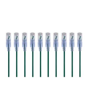 Monoprice Cat6A Ethernet Patch Cable – Snagless RJ45, 550Mhz, 10G, UTP, Pure Bare Copper Wire, 30AWG, 10-Pack, 7 Feet, Black – SlimRun Series(Green)