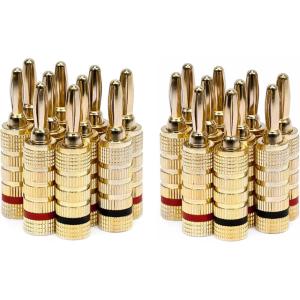 Monoprice Gold Plated Speaker Banana Plugs – 5 Pairs – Closed Screw Type, For Speaker Wire, Home Theater, Wall Plates And More(10 Pairs)