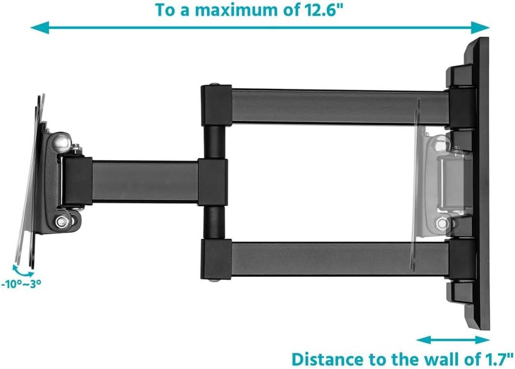 image:imageMonoprice 108095 Stable Series FullMotion Articulating TV Wall Mount Bracket For TVs 13in to 27in Max Weight 33lbs Extension Range of 18in to 39in VESA Patterns Up to 100x100 UL CertifiedBlackSmallLarge