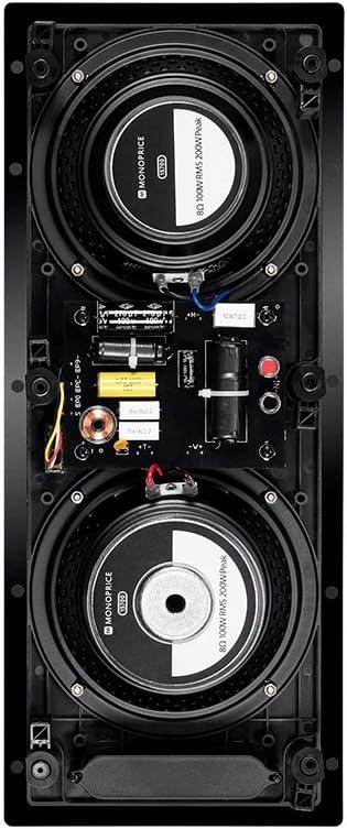 image:imageMonoprice 3Way Carbon Fiber InWall Column Speaker 65 Inch Each With Ribbon Tweeter 8 Ohm Nominal Impedance Magnetic Grille 200 Watt Max White Amber Series