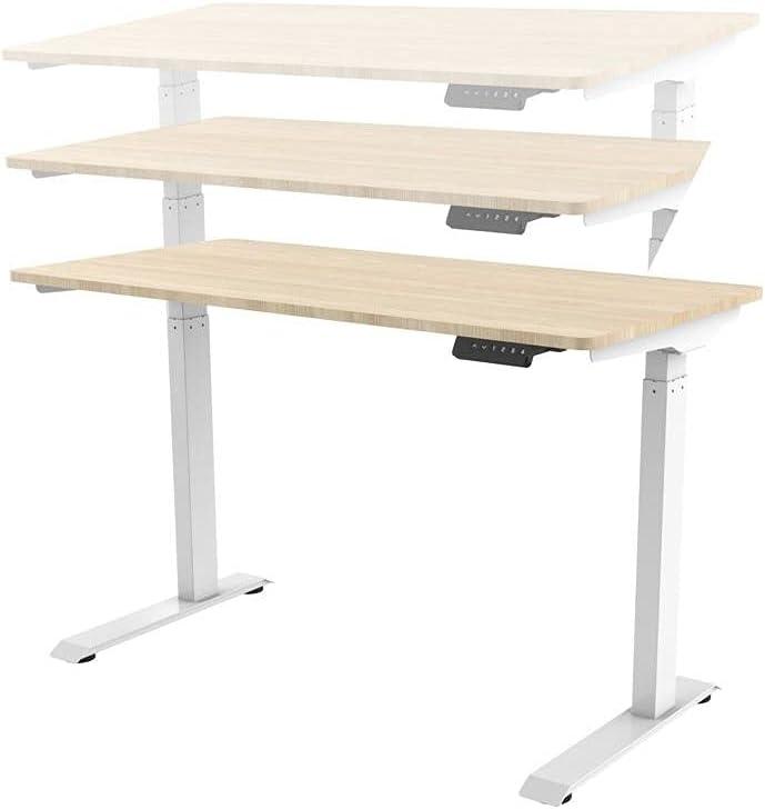 image:imageMonoprice Electric Single Motor SitStand Complete Desk Table Height Adjustable SolidCore Natrual Wood Top for Home and Office 472 x 236 Inch White Workstream Collection