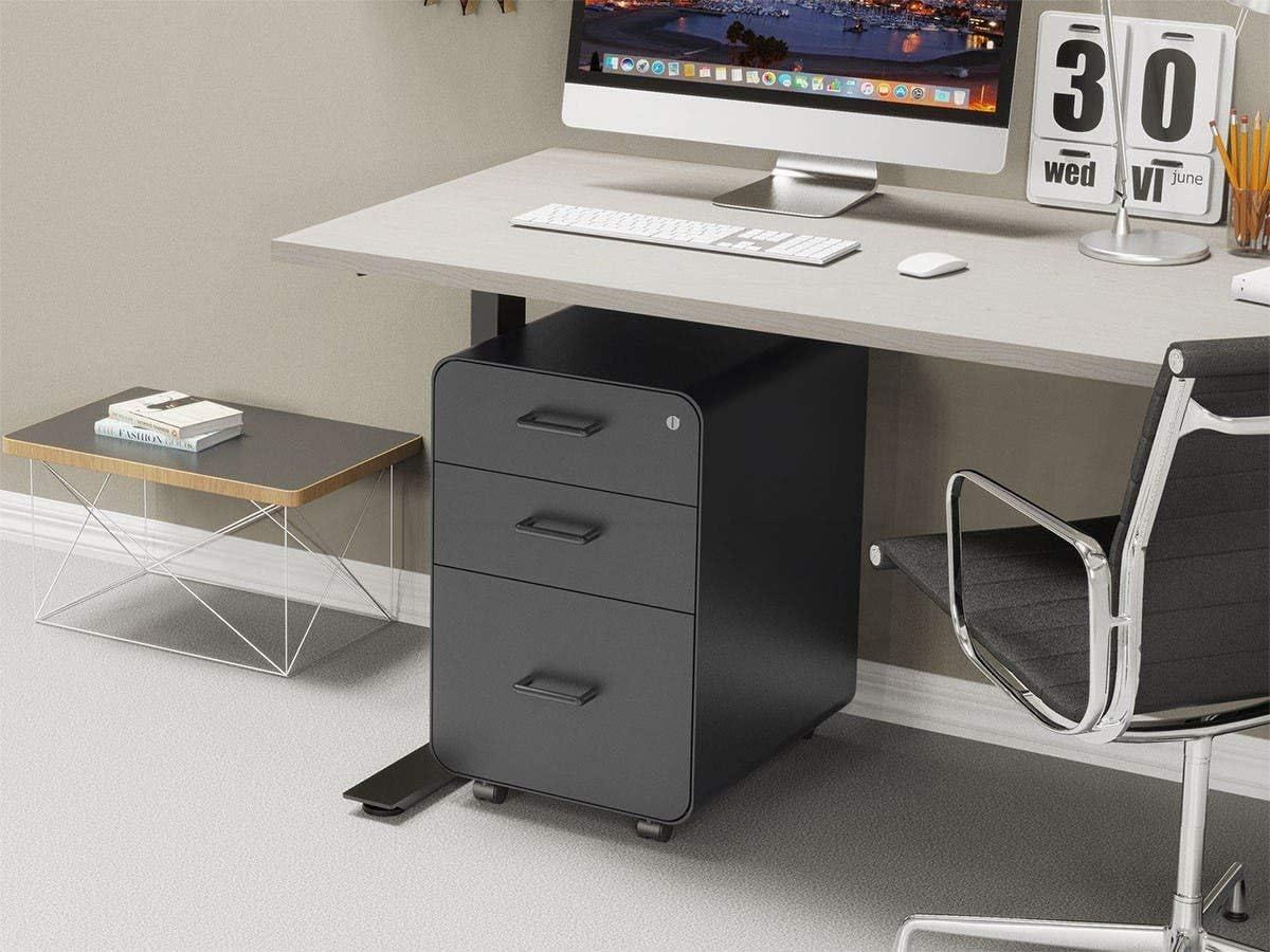 image:imageMonoprice Round Corner 2Drawer File Cabinet Black Lockable with Seat Cushion Workstream Collection 137880Black