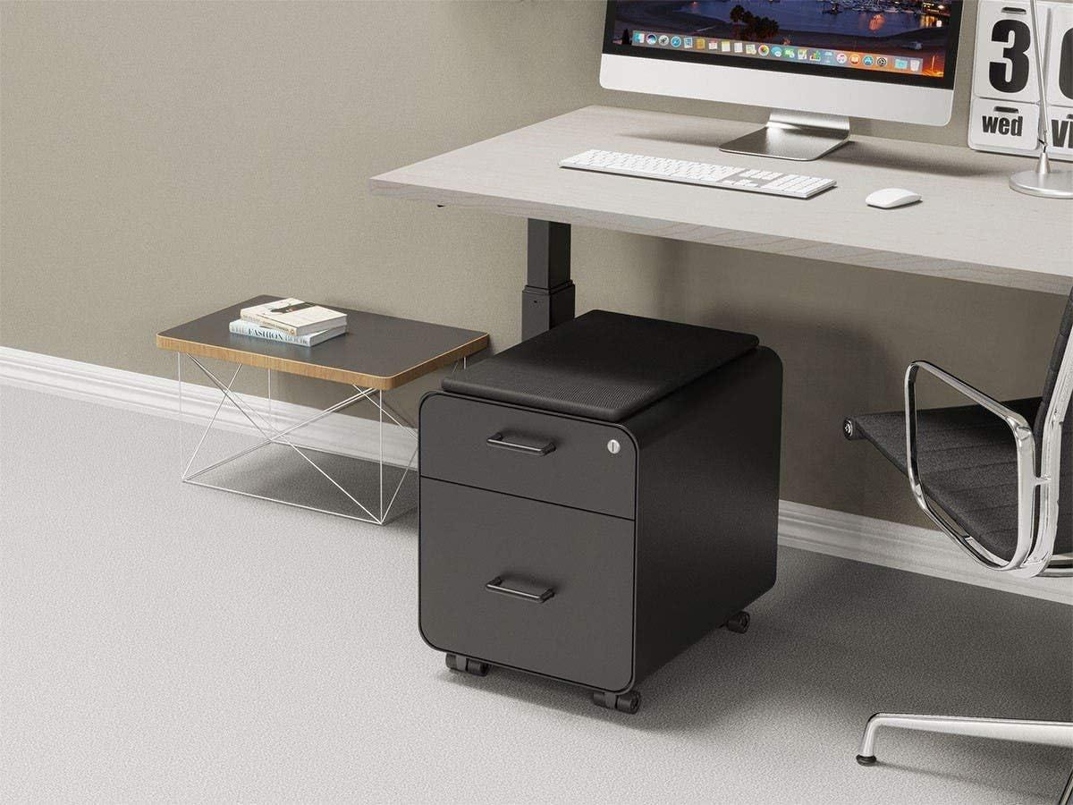 image:imageMonoprice Round Corner 2Drawer File Cabinet Black Lockable with Seat Cushion Workstream Collection 137880Black