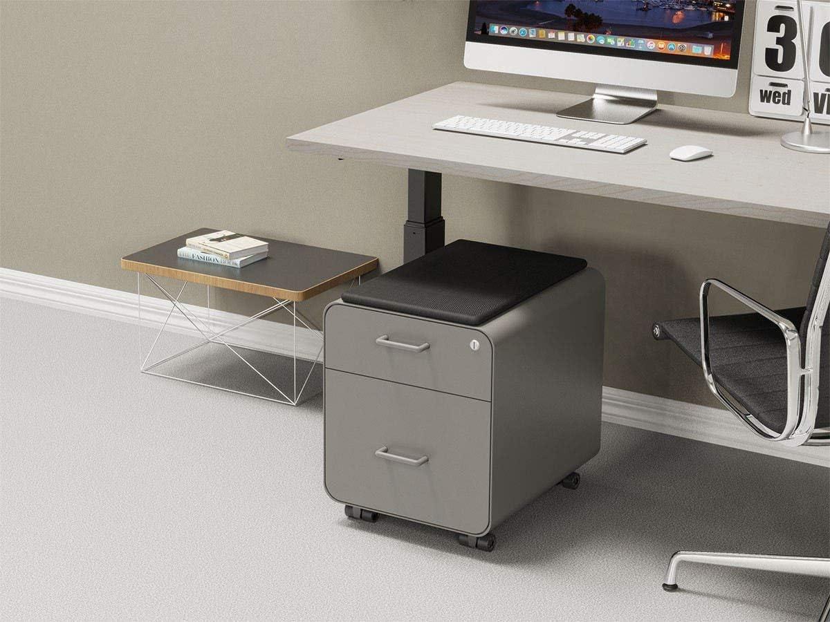 image:imageMonoprice Round Corner 2Drawer File Cabinet Black Lockable with Seat Cushion Workstream Collection 137880Grey
