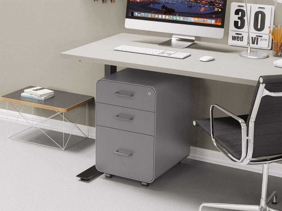 image:imageMonoprice Round Corner 2Drawer File Cabinet Black Lockable with Seat Cushion Workstream Collection 137880Grey