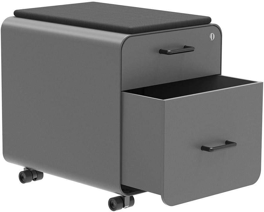 image:imageMonoprice Round Corner 2Drawer File Cabinet Black Lockable with Seat Cushion Workstream Collection 137880Grey