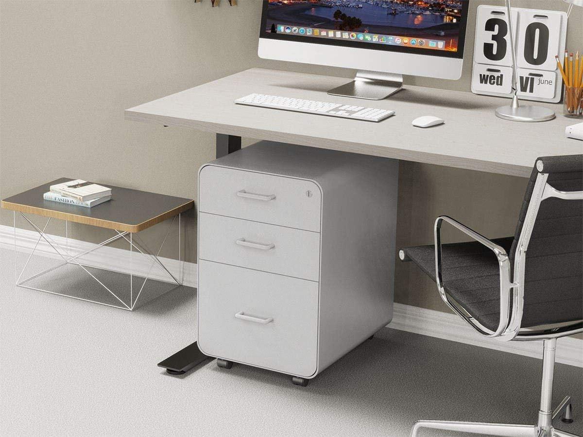 image:imageMonoprice Round Corner 2Drawer File Cabinet Black Lockable with Seat Cushion Workstream Collection 137880White