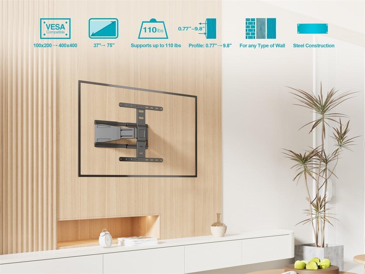 image:imageMonoprice UltraSlim FullMotion Articulating TV Wall Mount Bracket For 40 75 TVs Max Weight 66lbs VESA Up to 200x200 Concrete amp Brick Compatible Black