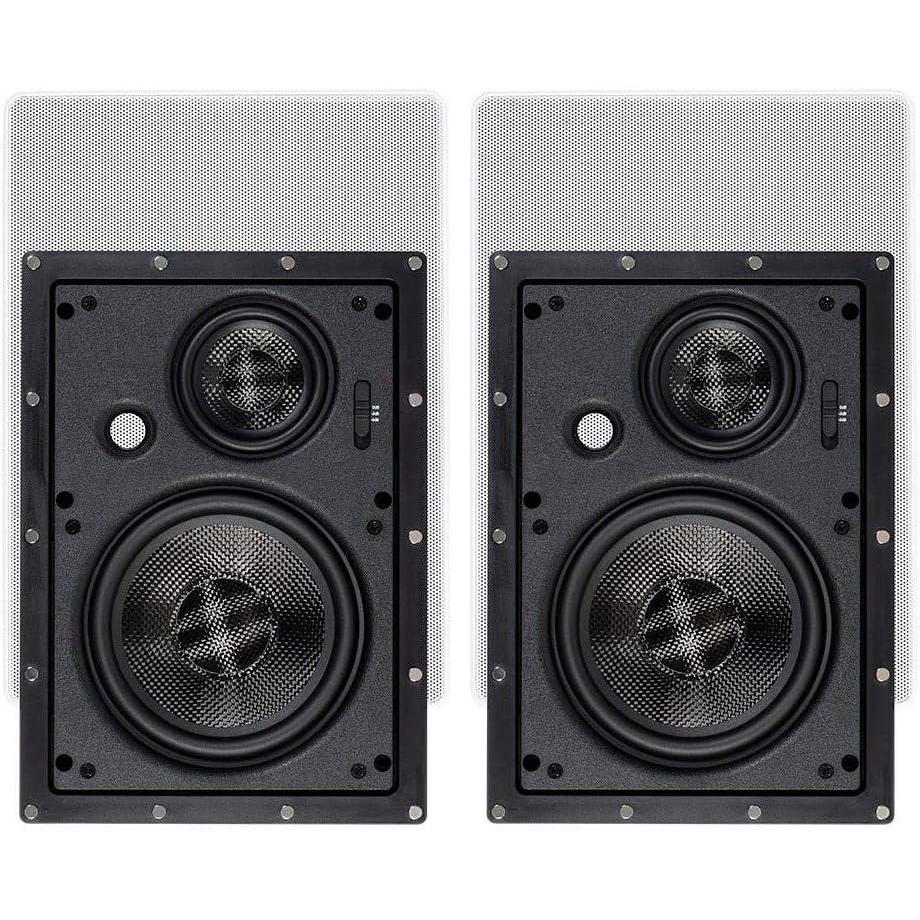 image:imageMonoprice 3Way Carbon Fiber InWall Speakers 65Inch Pair With Magnetic Grille Black Alpha Series3 Way