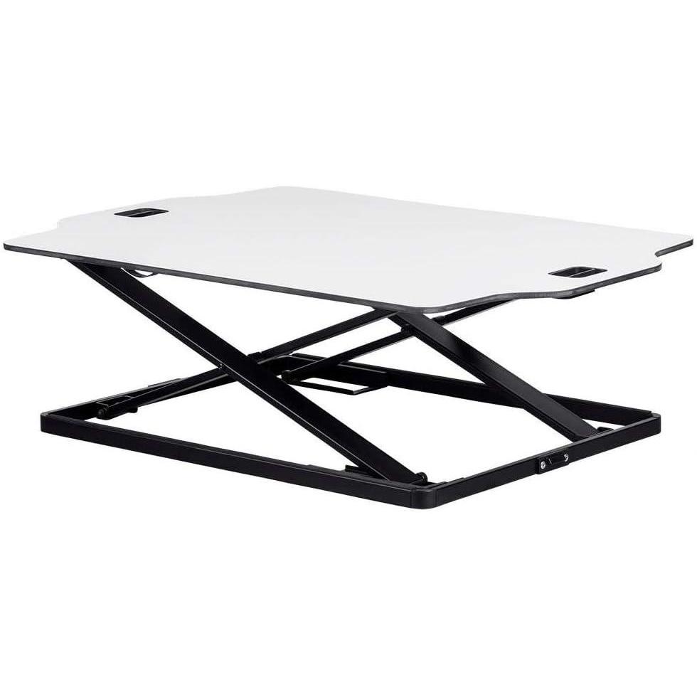 image:imageMonoprice Height Adjustable PC Workstation Cart for Seated or Standing Position with 28 Inch Table TopTwo Additional Accessory Shelves Ideal for Work and Home Black Keyboard MonitorWhite
