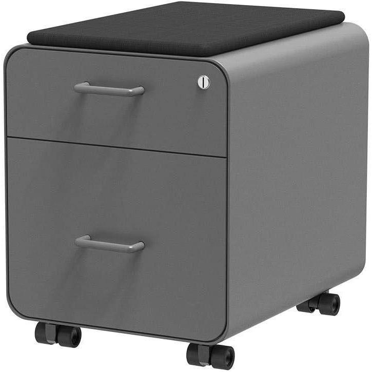 image:imageMonoprice Round Corner 2Drawer File Cabinet Black Lockable with Seat Cushion Workstream Collection 137880Grey