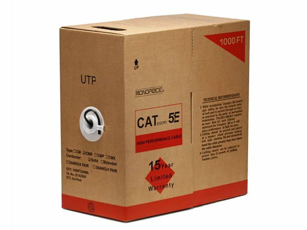 image:imageMonoprice 1000FT 24AWG Cat5e 350MHz UTP Solid Riser Rated CMR Bulk Ethernet Bare Copper Cable BlueBlack