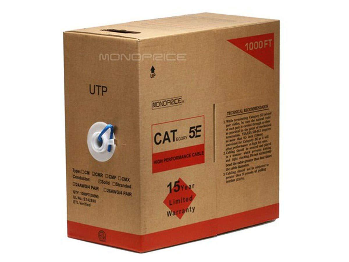 image:imageMonoprice 1000FT 24AWG Cat5e 350MHz UTP Solid Riser Rated CMR Bulk Ethernet Bare Copper Cable BlueBlue