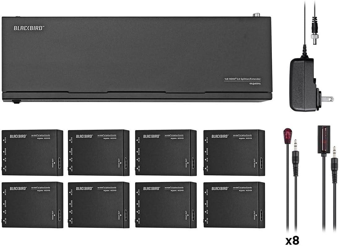 image:imageMonoprice 4K HDMI 20 1x8 Splitter Extender Kit Up to 60 Meters 4K60Hz 18Gbps HDR10 HDR10 Dolby Vision Hyper LogGamma HDCP 22 HDMI Loop Out EDID PoC 8 Receivers Blackbird Series