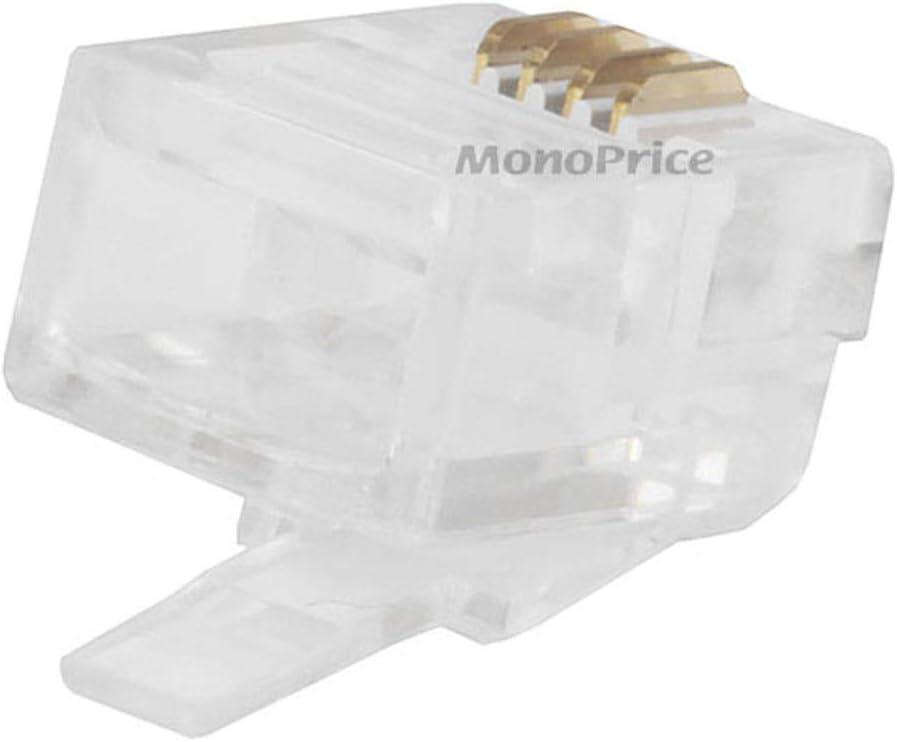 image:imageMonoprice 6P4C RJ11 Modular Plugs for Round Solid Cable Crimp On 1U 3 Prongs 4 Conductor Clear 50Pack