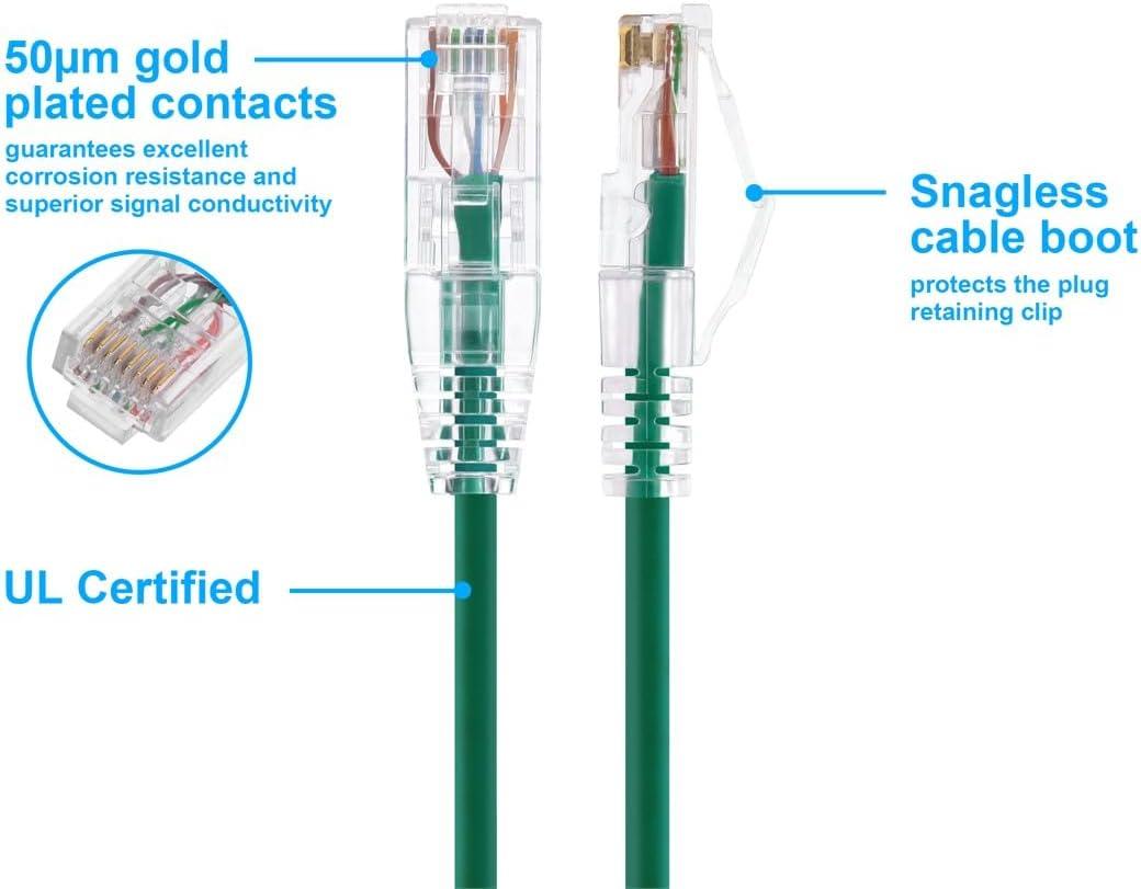 image:imageMonoprice Cat6 5ft Blue Component Level Patch Cable UTP 28AWG 550MHz Pure Bare Copper Snagless RJ45 SlimRun Series Ethernet CableGreen