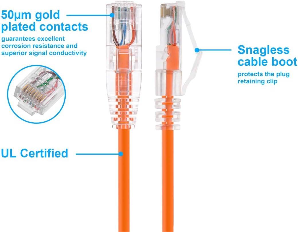 image:imageMonoprice Cat6 5ft Blue Component Level Patch Cable UTP 28AWG 550MHz Pure Bare Copper Snagless RJ45 SlimRun Series Ethernet CableOrange