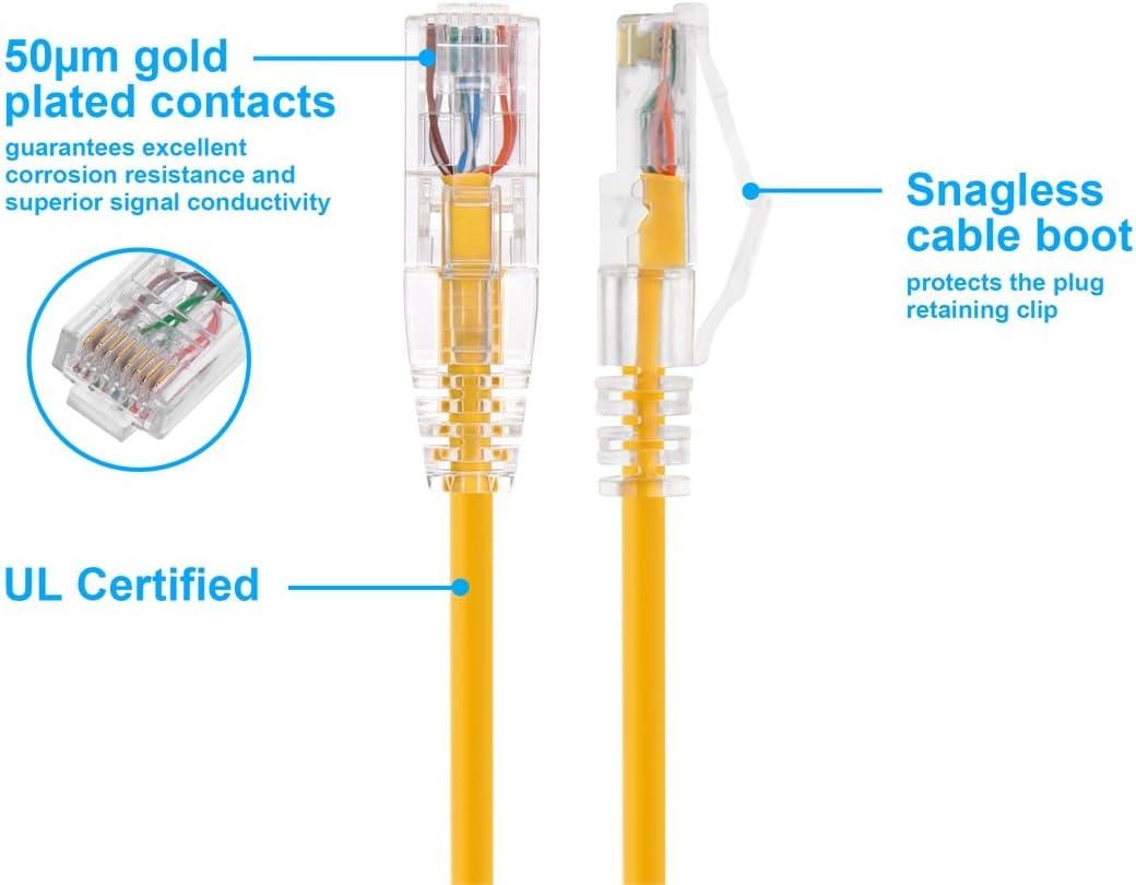 image:imageMonoprice Cat6 5ft Blue Component Level Patch Cable UTP 28AWG 550MHz Pure Bare Copper Snagless RJ45 SlimRun Series Ethernet CableYellow