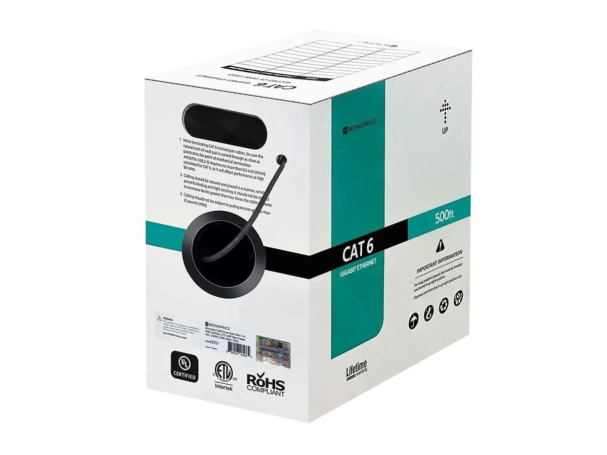 image:imageMonoprice Cat6 Plenum Bulk Cable UL Solid 550MHz UTP CMP 10G 23AWG 500 Feet WhiteBlack