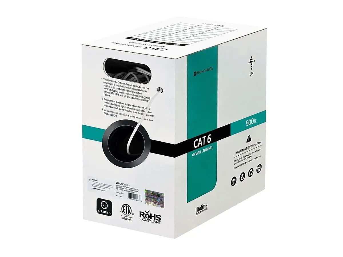 image:imageMonoprice Cat6 Plenum Bulk Cable UL Solid 550MHz UTP CMP 10G 23AWG 500 Feet WhiteWhite