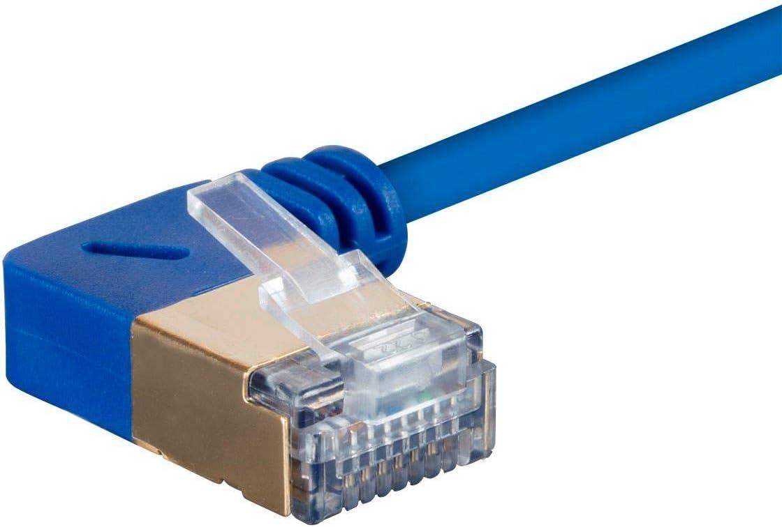 image:imageMonoprice Cat6A 1ft Blue 90 Degree Patch Cable Double Shielded SFTP 36AWG 10G CM Pure Bare Copper Snagless RJ45 SlimRun Series Ethernet Cable1 Feet