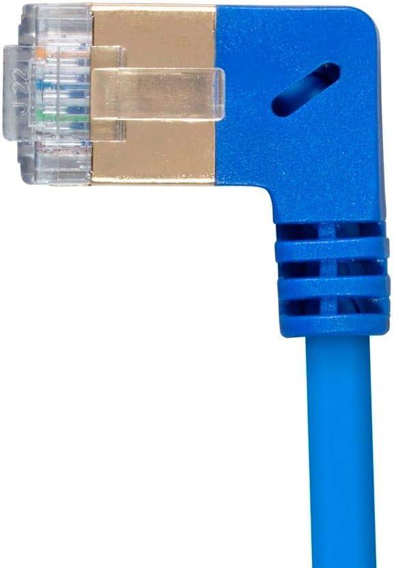 image:imageMonoprice Cat6A 1ft Blue 90 Degree Patch Cable Double Shielded SFTP 36AWG 10G CM Pure Bare Copper Snagless RJ45 SlimRun Series Ethernet Cable1 Feet