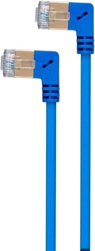 image:imageMonoprice Cat6A 1ft Blue 90 Degree Patch Cable Double Shielded SFTP 36AWG 10G CM Pure Bare Copper Snagless RJ45 SlimRun Series Ethernet Cable2 Feet