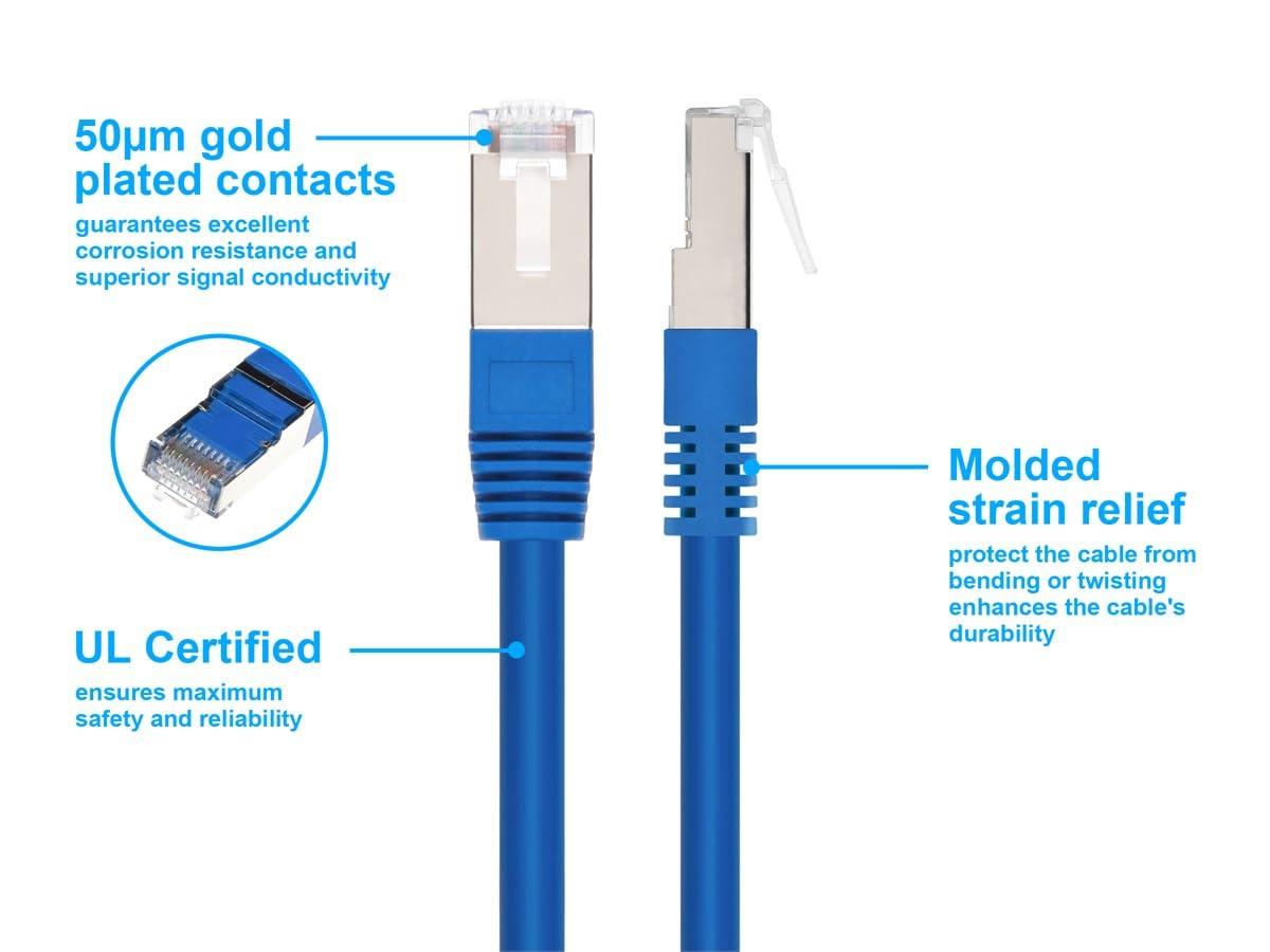 image:imageMonoprice Cat6A 1ft Blue Patch Cable Double Shielded SFTP 26AWG 10G Pure Bare Copper Molded RJ45 Entegrade Series Ethernet Cable20 Feet