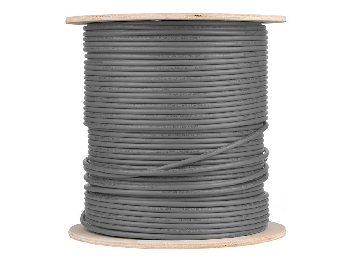 image:imageMonoprice Cat6A Ethernet Bulk Cable Solid 550Mhz FUTP CMR Riser Rated Pure Bare Copper Wire 10G 23AWG No Logo UL TAA 500 Feet BlackGray