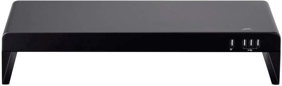 image:imageMonoprice Medium Multimedia Desktop Stand Black Glass 276 x 122 x 3 Stand amp Riser Laptop Stand Desktop TV Stand Dual Monitors w Height Adjustable Legs Workstream Collection 116360 256 x 110Black Metal