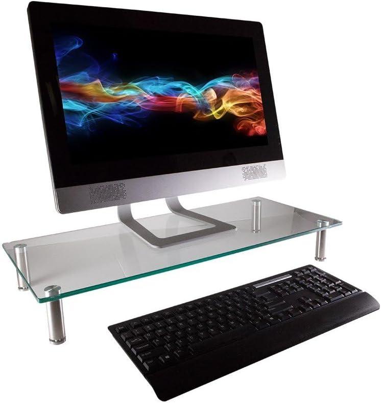 image:imageMonoprice Medium Multimedia Desktop Stand Black Glass 276 x 122 x 3 Stand amp Riser Laptop Stand Desktop TV Stand Dual Monitors w Height Adjustable Legs Workstream Collection 116360 256 x 110Clear Glass