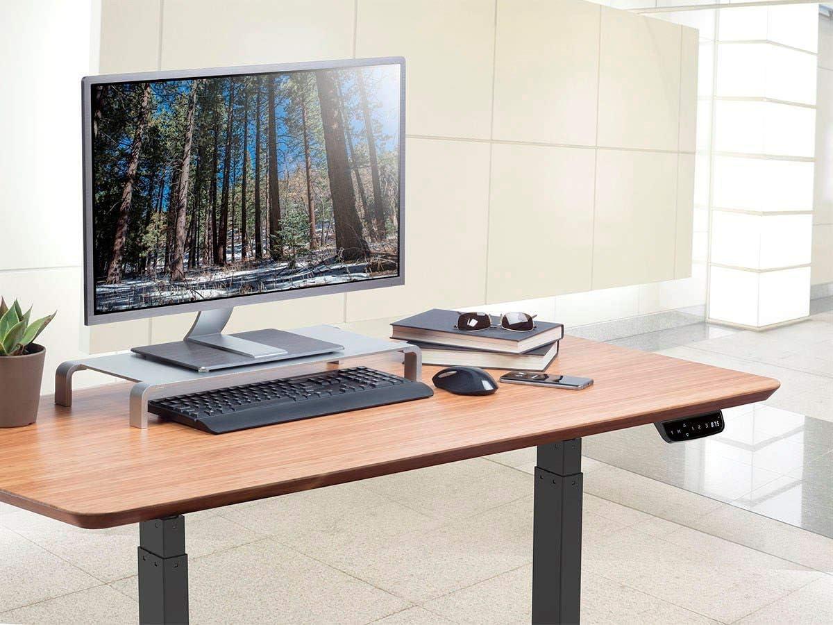image:imageMonoprice Medium Multimedia Desktop Stand Black Glass 276 x 122 x 3 Stand amp Riser Laptop Stand Desktop TV Stand Dual Monitors w Height Adjustable Legs Workstream Collection 116360 256 x 110Black Metal