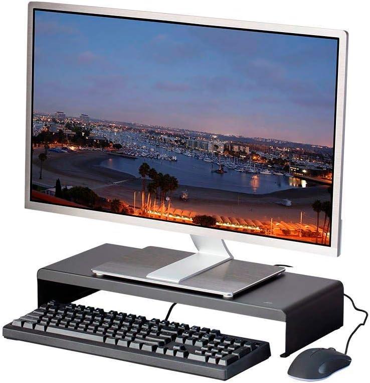 image:imageMonoprice Medium Multimedia Desktop Stand Black Glass 276 x 122 x 3 Stand amp Riser Laptop Stand Desktop TV Stand Dual Monitors w Height Adjustable Legs Workstream Collection 116360 256 x 110Black Metal