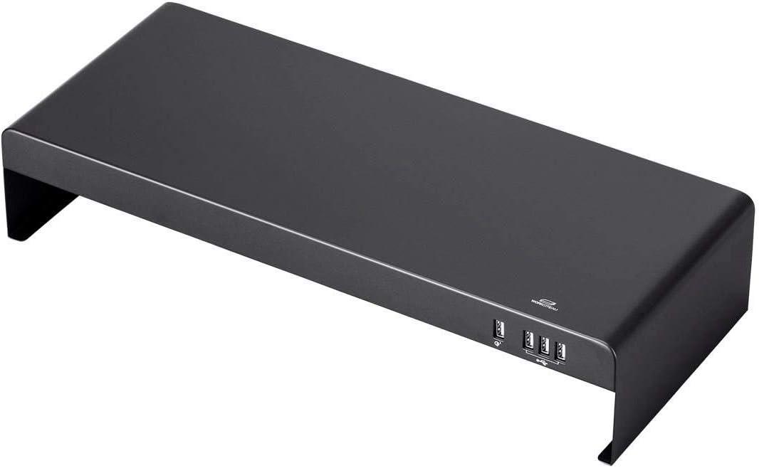 image:imageMonoprice Medium Multimedia Desktop Stand Black Glass 276 x 122 x 3 Stand amp Riser Laptop Stand Desktop TV Stand Dual Monitors w Height Adjustable Legs Workstream Collection 116360 256 x 110Black Metal