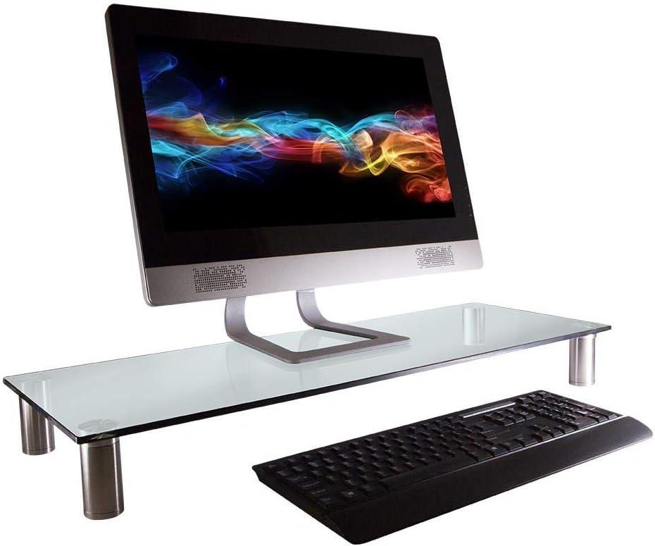 image:imageMonoprice Medium Multimedia Desktop Stand Black Glass 276 x 122 x 3 Stand amp Riser Laptop Stand Desktop TV Stand Dual Monitors w Height Adjustable Legs Workstream Collection 116360 256 x 110Clear Glass