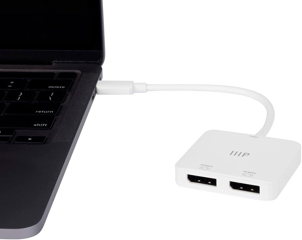 image:imageMonoprice USBC to Dual 4K DisplayPort Adapter Dual 4K60Hz HDR Supports MST SST and Mirror Modes Portable Compatible with Thunderbolt 3 Devices with Windows and MacOSWhite