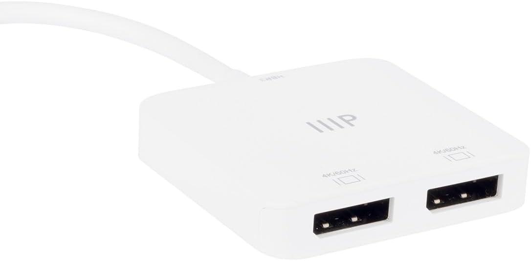 image:imageMonoprice USBC to Dual 4K DisplayPort Adapter Dual 4K60Hz HDR Supports MST SST and Mirror Modes Portable Compatible with Thunderbolt 3 Devices with Windows and MacOSWhite