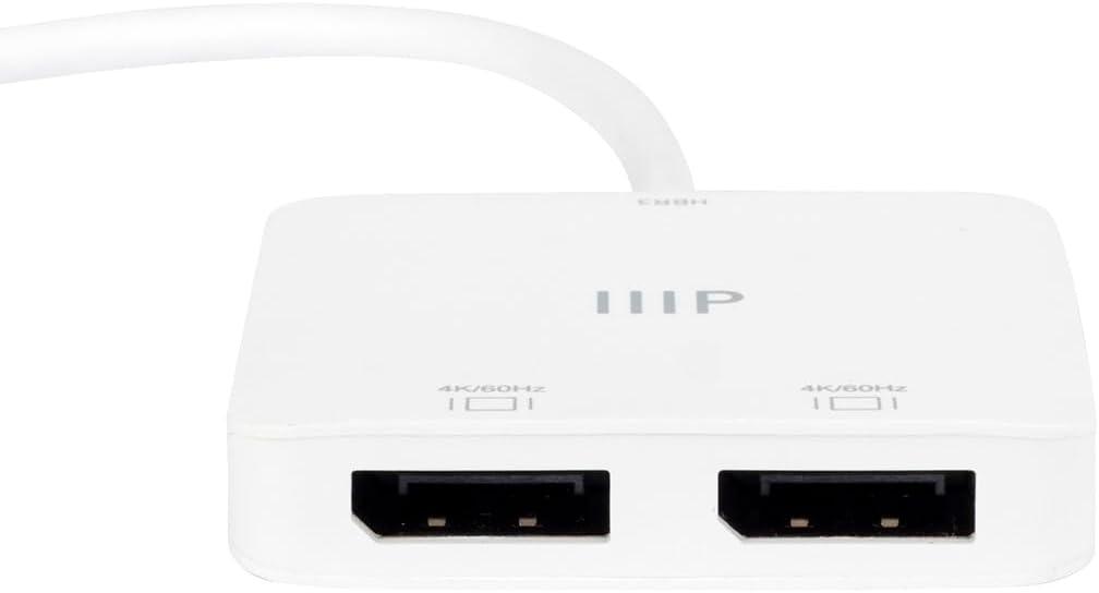 image:imageMonoprice USBC to Dual 4K DisplayPort Adapter Dual 4K60Hz HDR Supports MST SST and Mirror Modes Portable Compatible with Thunderbolt 3 Devices with Windows and MacOSWhite