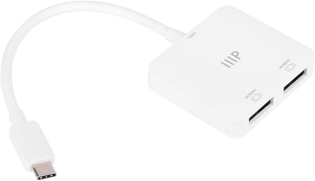 image:imageMonoprice USBC to Dual 4K DisplayPort Adapter Dual 4K60Hz HDR Supports MST SST and Mirror Modes Portable Compatible with Thunderbolt 3 Devices with Windows and MacOSWhite