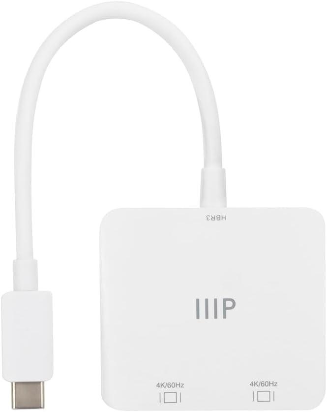 image:imageMonoprice USBC to Dual 4K DisplayPort Adapter Dual 4K60Hz HDR Supports MST SST and Mirror Modes Portable Compatible with Thunderbolt 3 Devices with Windows and MacOSWhite