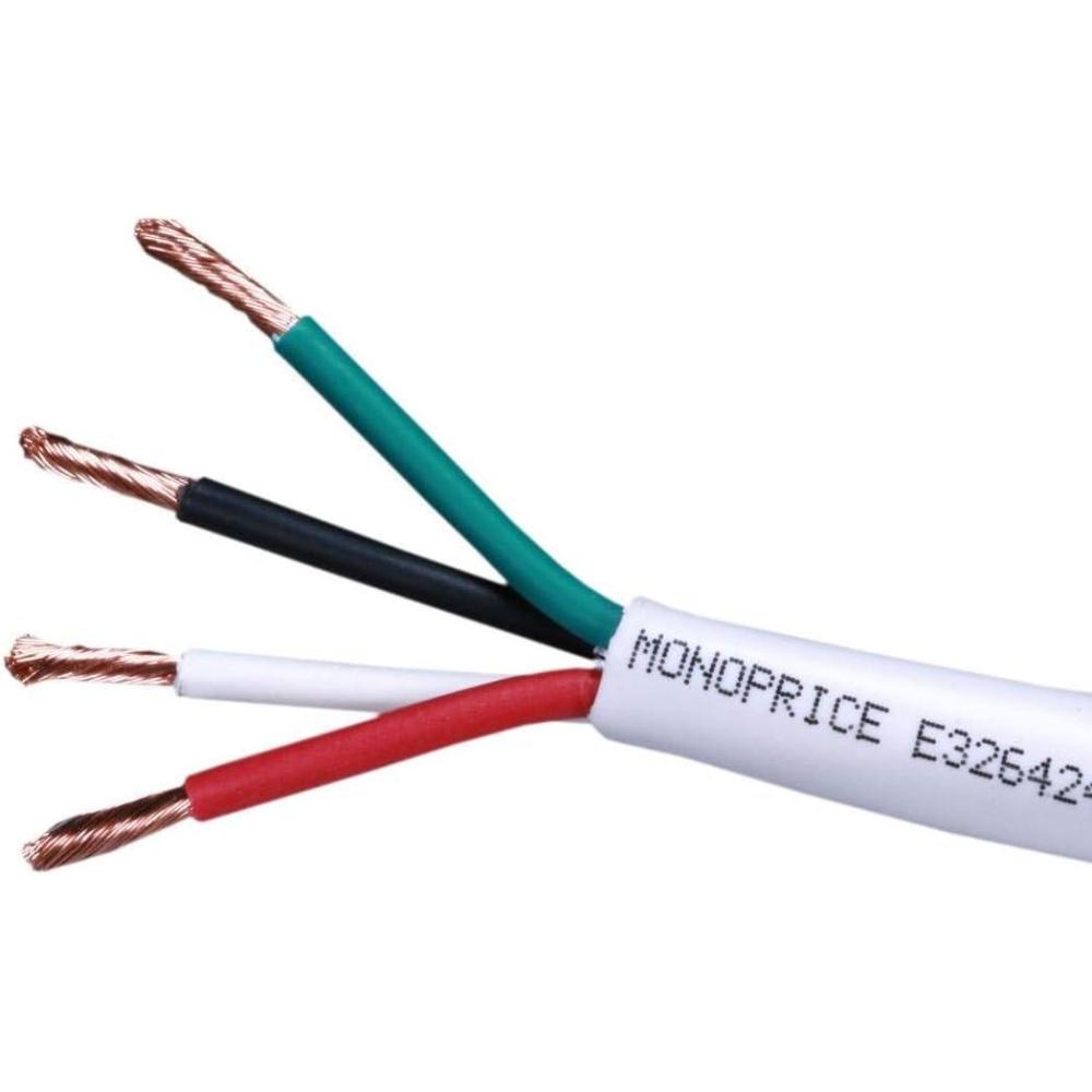image:imageMonoprice 104041 Access Series 16 Gauge AWG CL2 Rated 4 Conductor Speaker Wire Cable 100ft Fire Safety In Wall Rated Jacketed In White PVC material 999 OxygenFree Pure Bare Copper
