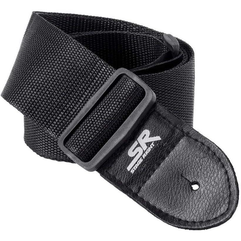 image:imageMonoprice 2inch Adjustable Guitar Strap  Nylon with Synthetic Leather Ends Black Stage Right Series