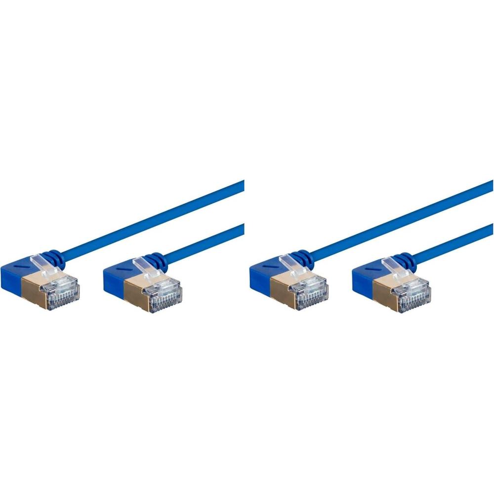 image:imageMonoprice Cat6A 1ft Blue 90 Degree Patch Cable Double Shielded SFTP 36AWG 10G CM Pure Bare Copper Snagless RJ45 SlimRun Series Ethernet Cable2 Feet Pack of 2